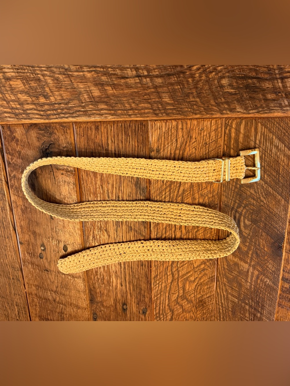 J. Crew Woven Rafita Straw-Style Belt in Natural / Tan with Gold Buckle